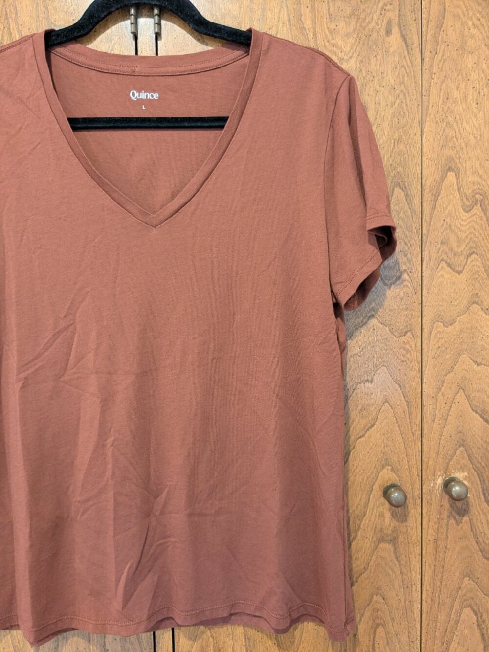 Quince Cotton Modal V-Neck Tee Copper Reddish Brown Large Short Sleeve T-Shirt T - Picture 5 of 8